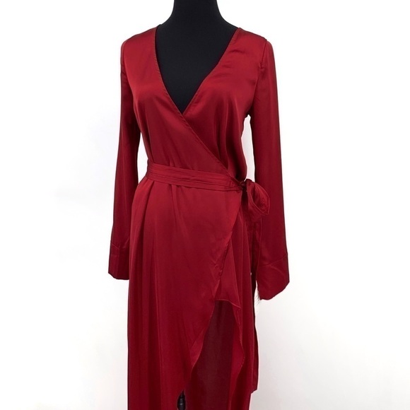 FOR LOVE & LEMONS x JAIME KING LA LYDIA RUBY RED  ROBE LONG SLEEVE WRAP DRESS - Picture 9 of 15